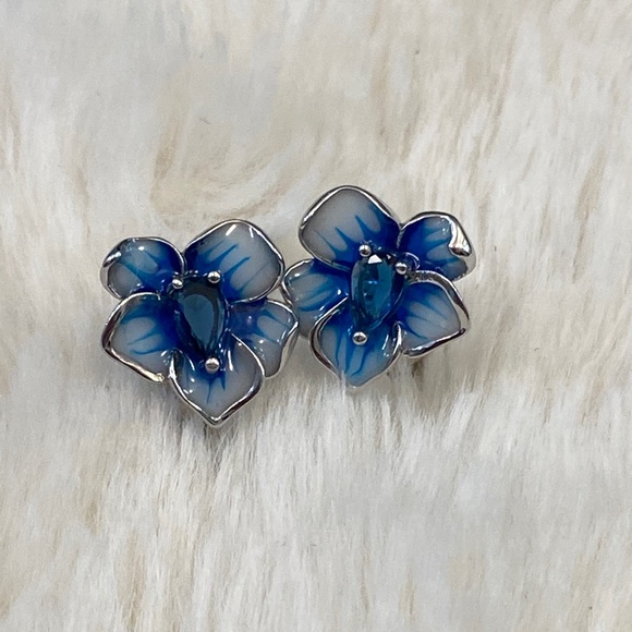 Jewelry - Sapphire Enamel Floral Earrings